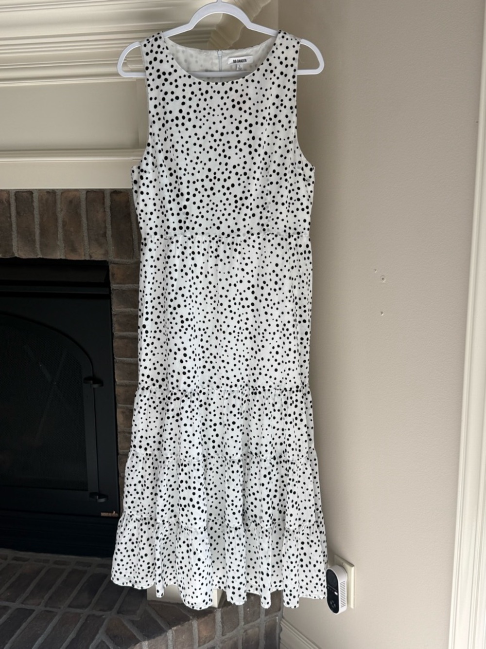 BB Dakota White Midi Dress with Black Dot Print